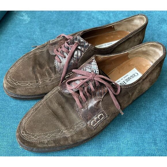 Cesare Paciotti 8.5US Shoes Suede Leather Lace Up  Embroidered Snake Skin Accent main image 4